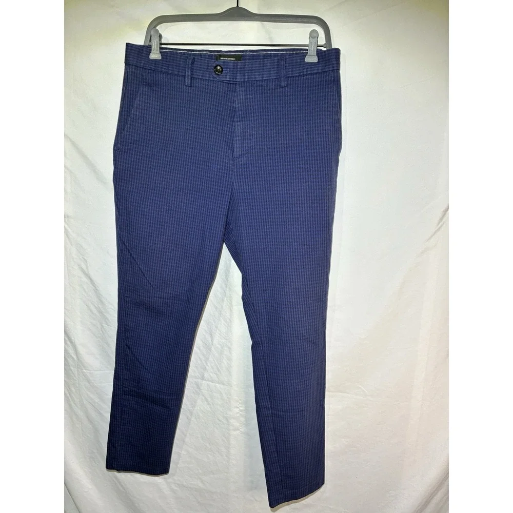 Banana Republic Men's 32x32 Slim Tapered Fit Blue Check Pattern Stretch Fit